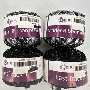 4 BERLINI Ladder Ribbon Maxi Yarn CAULDRON / BLACK Silver Metallic 142 yds Nylon